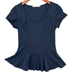 Tee By Big Star Top Womens Navy Blue Short Sleeve Scoop Neck Ruffle Size L
